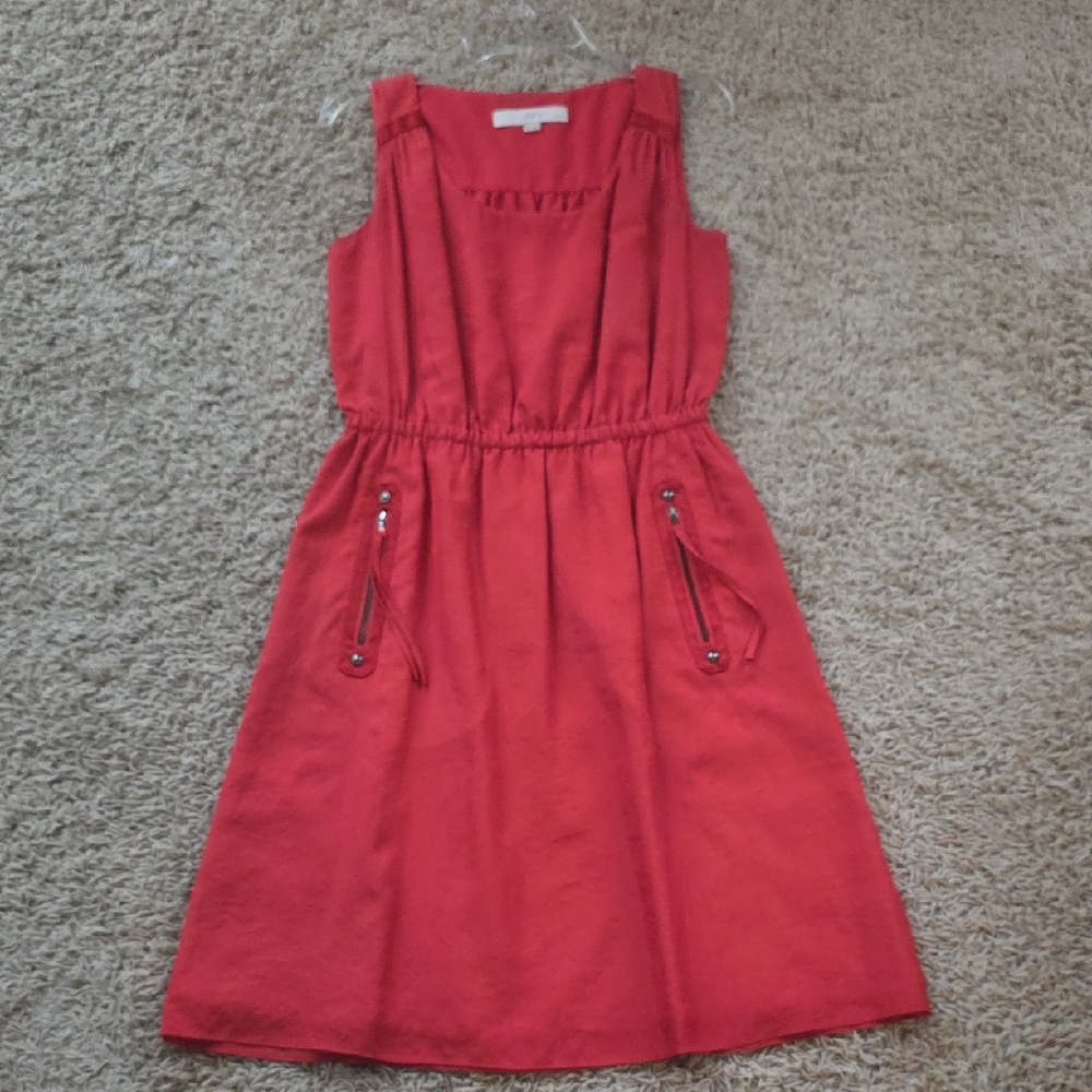 LOFT Vibrant Red Sleeveless Dress with Zipper Accents
